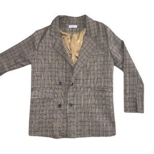 Vintage Single Breasted Office Ladies Plaid Blazer
